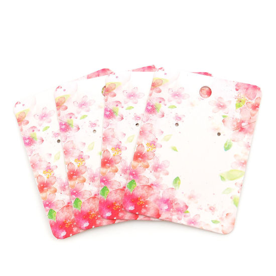 Image de Présentoir de Bijoux Papier pour Colliers & Boucles d'Oreilles Rectangle Rose Sakura, 72mm x 52mm, 50 Pcs