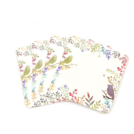 Picture of Paper Jewelry Earrings Display Card Square Multicolor Branch Pattern 50mm(2") x 50mm(2"), 50 Sheets