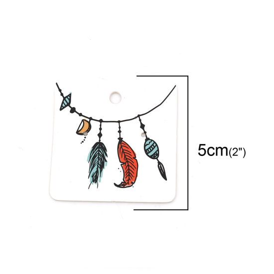 Picture of Paper Jewelry Earrings Display Card Square Multicolor Feather Pattern 50mm(2") x 50mm(2"), 50 Sheets