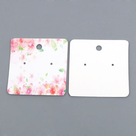 Immagine di Carta Cartoncini Espositori per Gioielli Quadrato Rosa Sakura Fiore Disegno 50mm x 50mm, 50 Fogli