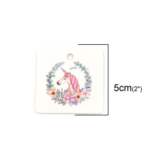 Picture of Paper Jewelry Earrings Display Card Square Multicolor Horse Pattern 50mm(2") x 50mm(2"), 50 Sheets