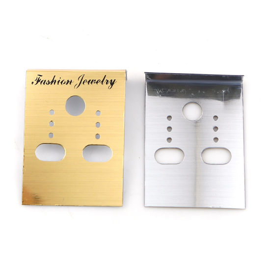 Picture of PVC Jewelry Earrings Display Card Rectangle Golden 38mm(1 4/8") x 30mm(1 1/8"), 100 Sheets