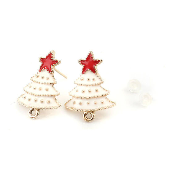 亜鉛合金 イヤリング イヤリングパーツ 金メッキ 白×赤 クリスマスの靴下柄 エナメル ループ付き 21mm x 11mm、 ワイヤーサイズ: （21号）、 10 個 の画像