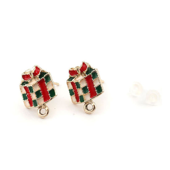 亜鉛合金 イヤリング イヤリングパーツ 金メッキ 白×赤 クリスマスの靴下柄 エナメル ループ付き 21mm x 11mm、 ワイヤーサイズ: （21号）、 10 個 の画像