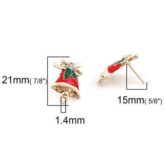 亜鉛合金 イヤリング イヤリングパーツ 金メッキ 白×赤 クリスマスの靴下柄 エナメル ループ付き 21mm x 11mm、 ワイヤーサイズ: （21号）、 10 個 の画像