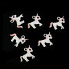 Picture of Zinc Based Alloy Charms Horse Animal Silver Tone Pink Black Rhinestone Enamel 16mm( 5/8") x 14mm( 4/8"), 20 PCs