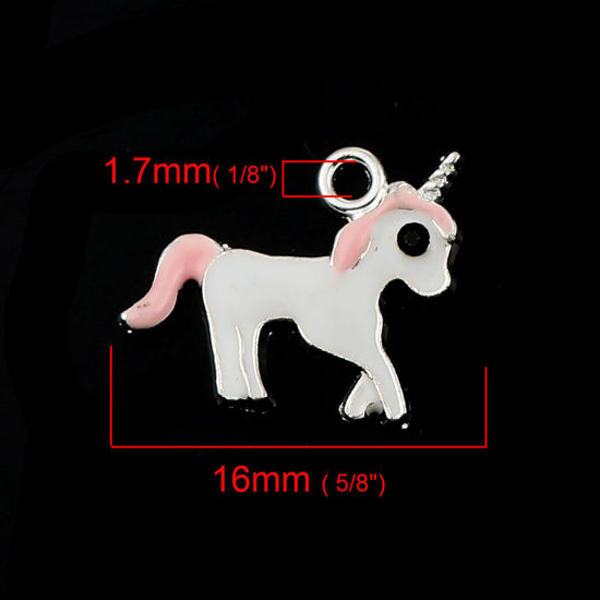 Bild von Zinklegierung Charms Pferd Silberfarbe Rosa Schwarz Strass Emaille 16mm x 14mm, 20 Stück