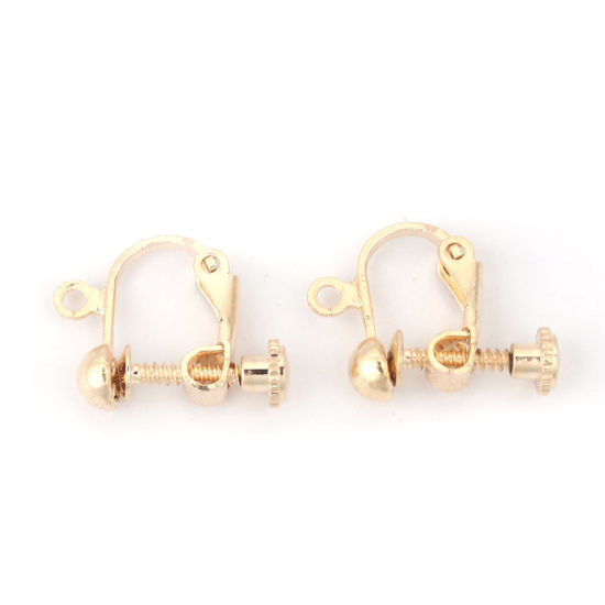 Picture of Brass Screw Back Clips Earrings Light Golden 18mm( 6/8") x 13mm( 4/8"), 10 PCs                                                                                                                                                                                