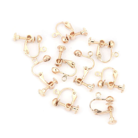 Picture of Brass Screw Back Clips Earrings Light Golden 18mm( 6/8") x 13mm( 4/8"), 10 PCs                                                                                                                                                                                