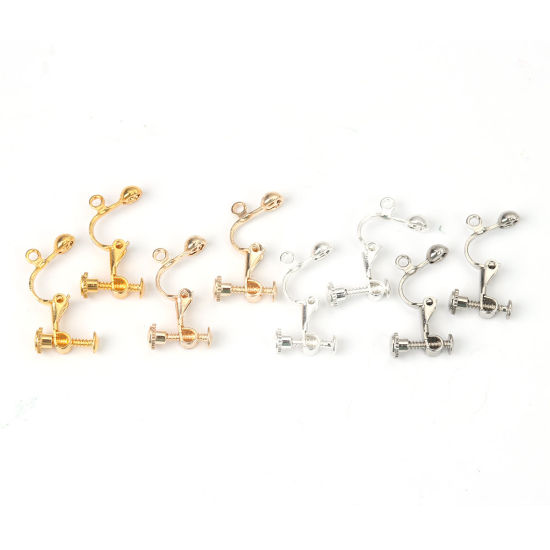 Picture of Brass Screw Back Clips Earrings Silver Plated W/ Loop 18mm( 6/8") x 13mm( 4/8"), 10 PCs                                                                                                                                                                       