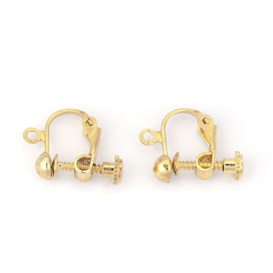 Picture of Brass Screw Back Clips Earrings Gold Plated W/ Loop 18mm( 6/8") x 13mm( 4/8"), 10 PCs                                                                                                                                                                         