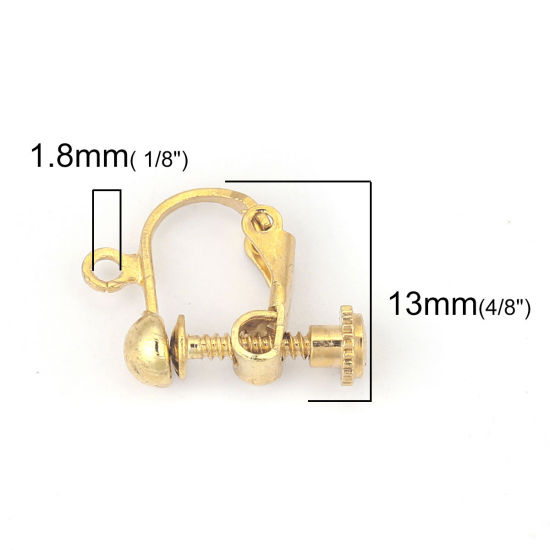 Picture of Brass Screw Back Clips Earrings Gold Plated W/ Loop 18mm( 6/8") x 13mm( 4/8"), 10 PCs                                                                                                                                                                         