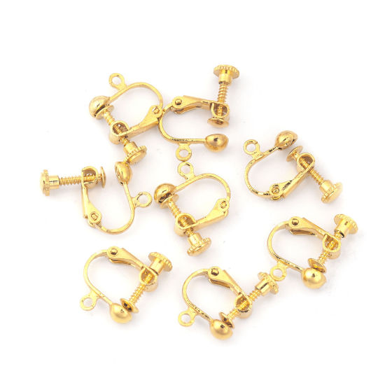 Picture of Brass Screw Back Clips Earrings Gold Plated W/ Loop 18mm( 6/8") x 13mm( 4/8"), 10 PCs                                                                                                                                                                         