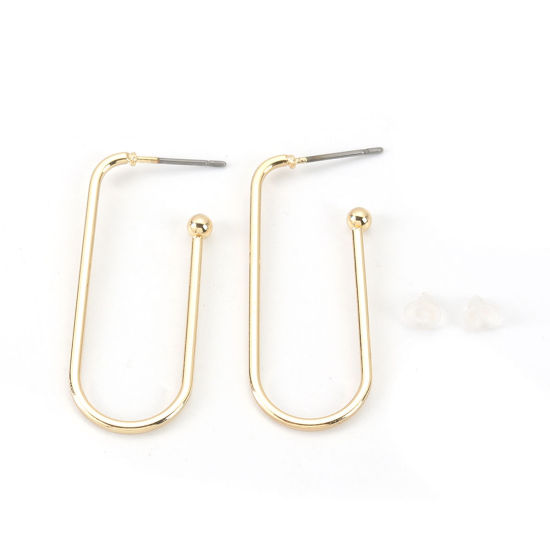 Picture of Zinc Based Alloy Ear Post Stud Earrings Findings Rectangle Gold Plated 39mm x 17mm, Post/ Wire Size: (20 gauge), 4 PCs