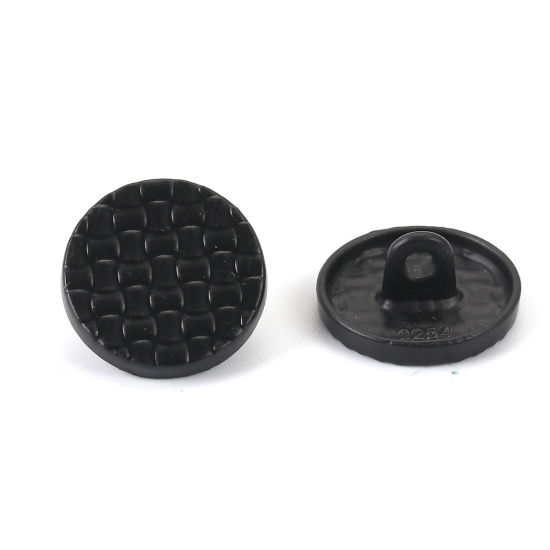 Picture of Zinc Based Alloy Metal Sewing Buttons Single Hole Round Black Grid Checker Carved 15mm( 5/8") Dia, 10 PCs