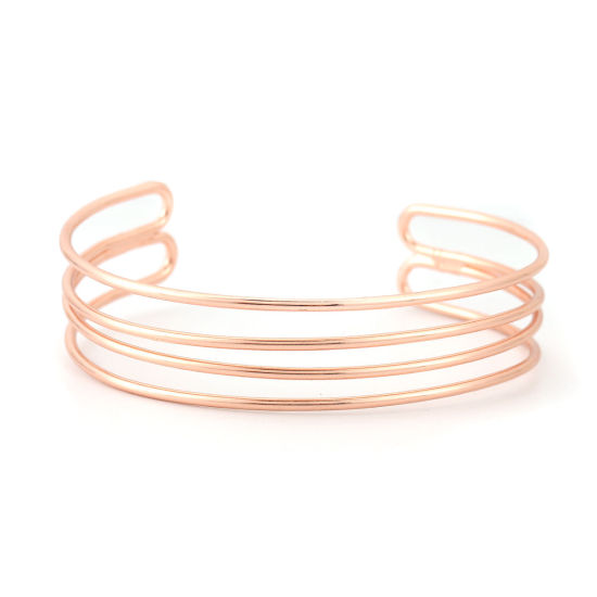 Picture of Iron Based Alloy Open Cuff Bangles Bracelets Arc Rose Gold 16.5cm(6 4/8") long, 2 PCs
