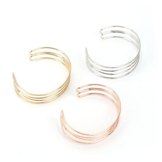Picture of Iron Based Alloy Open Cuff Bangles Bracelets Arc Rose Gold 16.5cm(6 4/8") long, 2 PCs