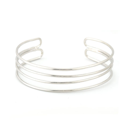 Picture of Iron Based Alloy Open Cuff Bangles Bracelets Arc Silver Tone 16.5cm(6 4/8") long, 2 PCs