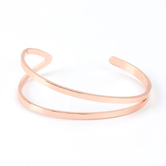 Picture of Iron Based Alloy Open Cuff Bangles Bracelets Arc Rose Gold 17cm(6 6/8") long, 1 Piece