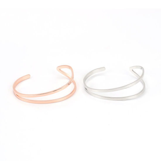 Picture of Iron Based Alloy Open Cuff Bangles Bracelets Arc Silver Tone 17cm(6 6/8") long, 1 Piece