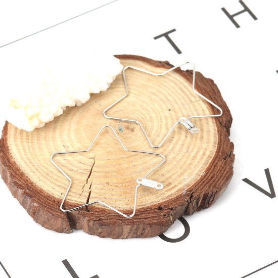 Immagine di 10 Pz Lega di Zinco Geometrico Pendenti con Ciondoli con Cornice a Castone Tono Argento Stella a Cinque Punte 4.3x4cm - 4x3.9cm