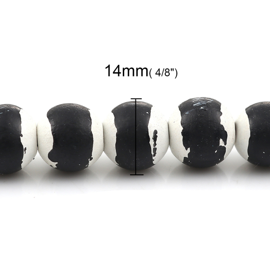 Picture of Natural Wood Spacer Beads Round Black & White Stripe About 14mm Dia, Hole: Approx 3.6mm, 45.5cm long, 1 Strand (Approx 36 PCs/Strand)