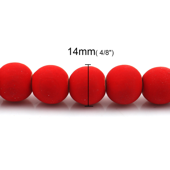 ウッド ビーズ 円形 赤 ゴム模造 約 14mm直径、 穴：約 3.6mm、 45.5cm 長さ、 1 連 （約 36PCS /一連） の画像