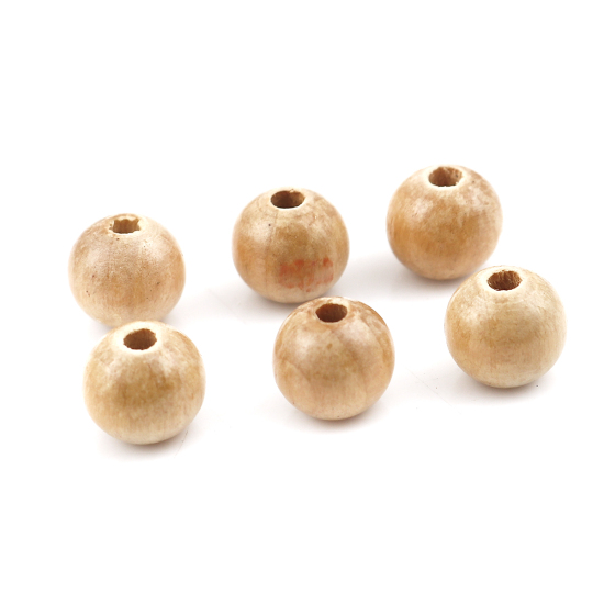 Picture of Wood Spacer Beads Round Natural About 10mm Dia, Hole: Approx 2.6mm, 50 PCs