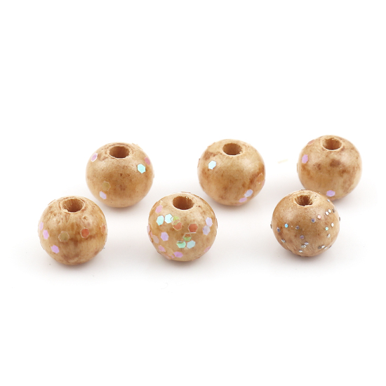 Picture of Wood Spacer Beads Round Natural Glitter About 8mm Dia, Hole: Approx 2.1mm, 100 PCs