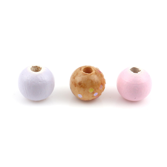 Picture of Wood Spacer Beads Round Natural Glitter About 8mm Dia, Hole: Approx 2.1mm, 100 PCs