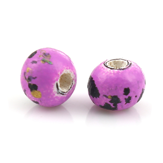 Picture of Wood Spacer Beads Round Fuchsia Spot About 6mm Dia, Hole: Approx 1.7mm - 1.4mm, 100 PCs