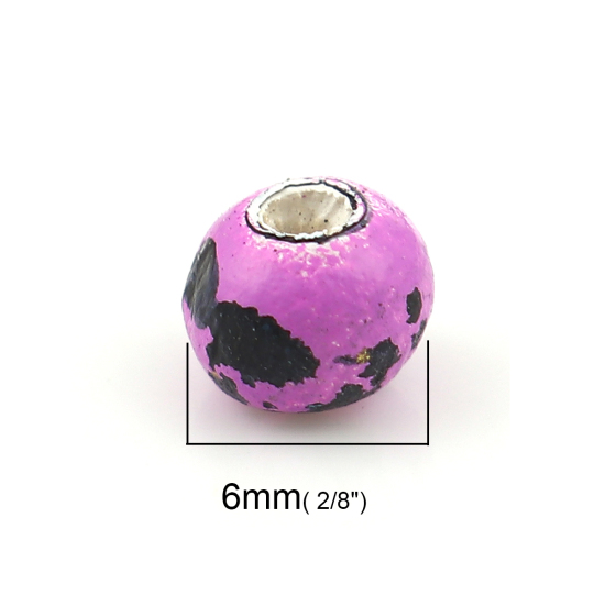 Picture of Natural Wood Spacer Beads Round Fuchsia Spot About 6mm Dia, Hole: Approx 1.7mm - 1.4mm, 100 PCs