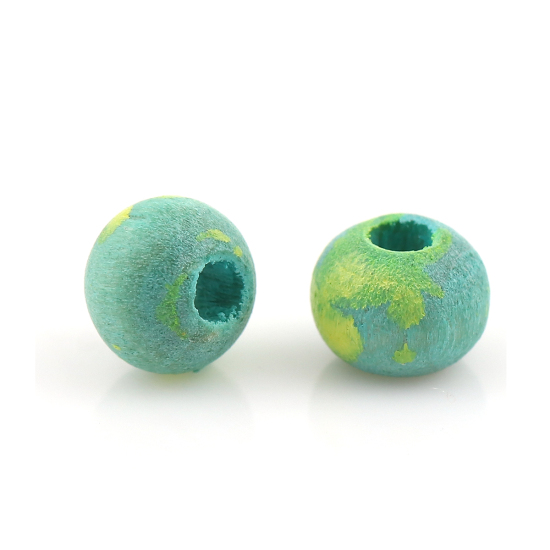 Picture of Natural Wood Spacer Beads Round Green Blue About 5mm Dia, Hole: Approx 1.5mm, 100 PCs