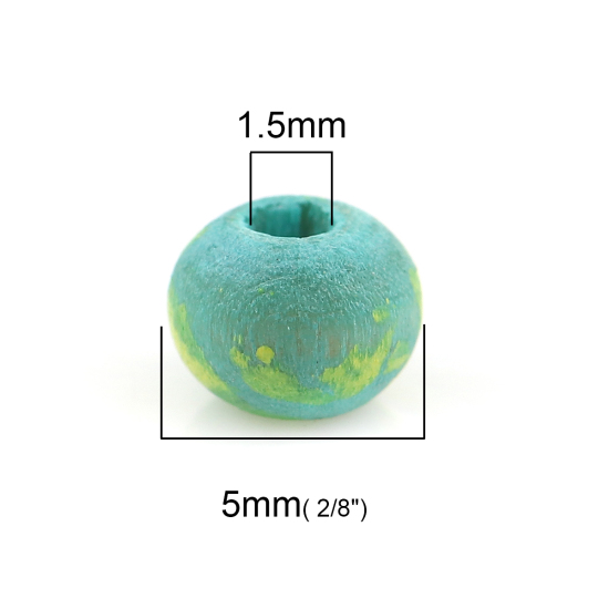 Picture of Natural Wood Spacer Beads Round Green Blue About 5mm Dia, Hole: Approx 1.5mm, 100 PCs