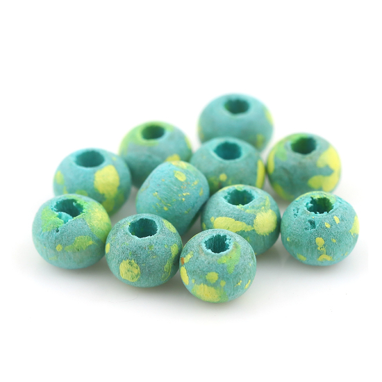 Picture of Natural Wood Spacer Beads Round Green Blue About 5mm Dia, Hole: Approx 1.5mm, 100 PCs