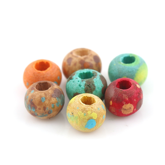 Picture of Natural Wood Spacer Beads Round Green Blue About 5mm Dia, Hole: Approx 1.5mm, 100 PCs