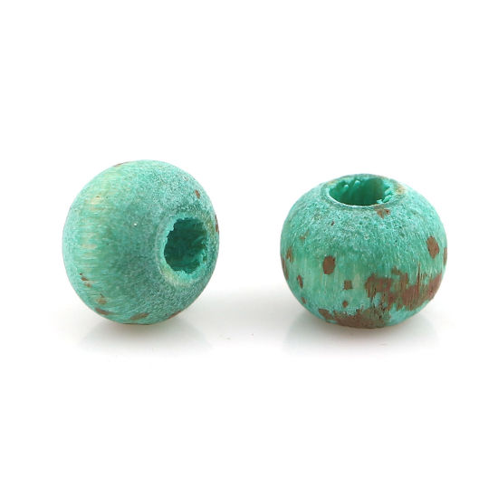 Picture of Natural Wood Spacer Beads Round Green Blue Spot About 5mm Dia, Hole: Approx 1.5mm, 100 PCs