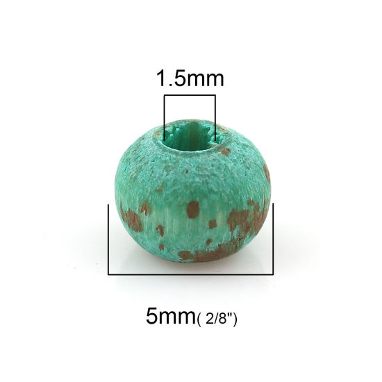 Picture of Natural Wood Spacer Beads Round Green Blue Spot About 5mm Dia, Hole: Approx 1.5mm, 100 PCs