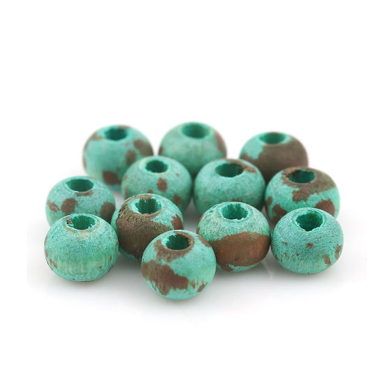 Picture of Natural Wood Spacer Beads Round Green Blue Spot About 5mm Dia, Hole: Approx 1.5mm, 100 PCs