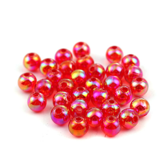 Picture of Acrylic Beads Round Red AB Rainbow Color Colorful About 6mm Dia, Hole: Approx 1.2mm, 1000 PCs