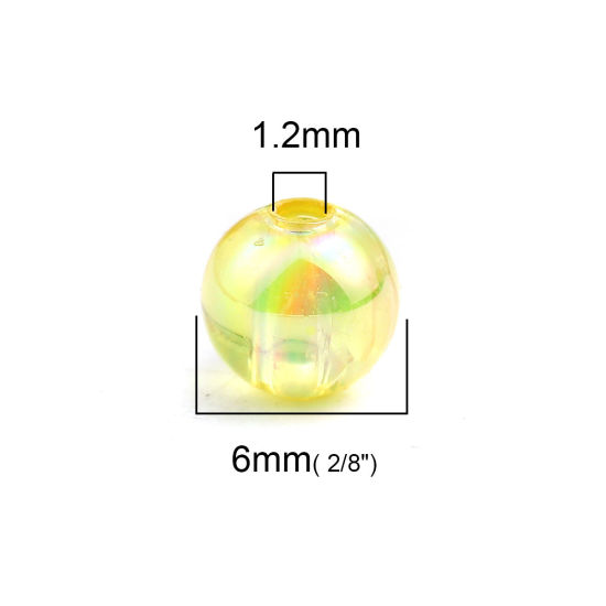 Bild von Acryl Perlen Rund Gelb AB Farbe Farbenfroh ca. 6mm D., Loch:ca. 1.2mm, 1000 Stück