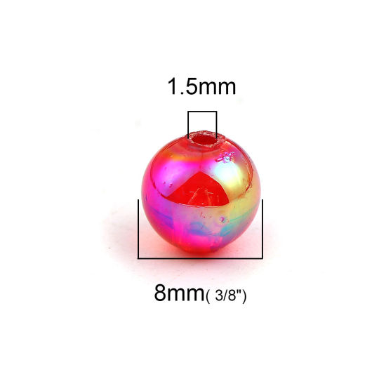 Bild von Acryl Perlen Rund Rot AB Farbe Farbenfroh ca. 8mm D., Loch:ca. 1.5mm, 300 Stück