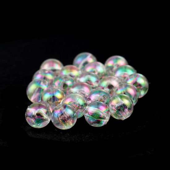 Bild von Acryl Perlen Rund Transparent AB Farbe Farbenfroh ca. 10mm D., Loch:ca. 1.7mm, 200 Stück