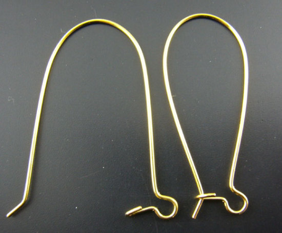 Bild von Eisen(Legierung) Ohrringe Ohrhaken Vergoldet 38x16mm, Drahtstärke: (20 gauge), 200 Stück