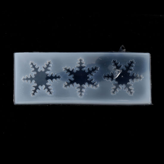 Picture of Silicone Resin Mold For Jewelry Making Rectangle White Christmas Snowflake 11cm(4 3/8") x 4.3cm(1 6/8"), 2 PCs
