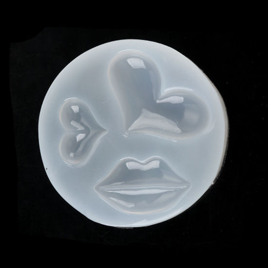 Picture of Silicone Resin Mold For Jewelry Making Round White Heart 8.7cm(3 3/8") Dia., 1 Piece