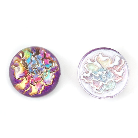 Picture of Acrylic Dome Seals Cabochon Round Multicolor Flower Pattern 10mm( 3/8") Dia, 200 PCs