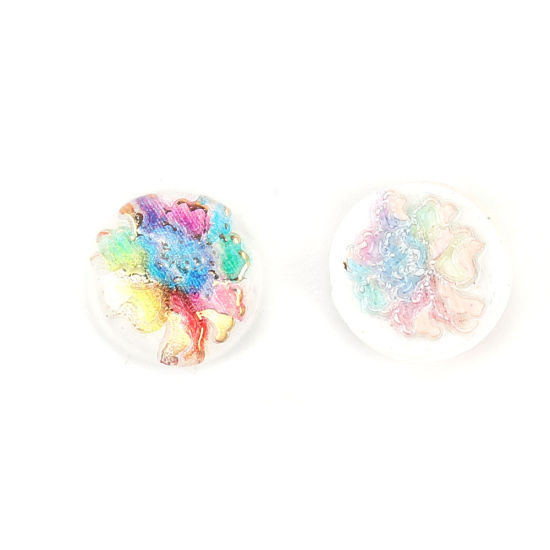 Picture of Acrylic Dome Seals Cabochon Round Multicolor Flower Pattern 10mm( 3/8") Dia, 200 PCs