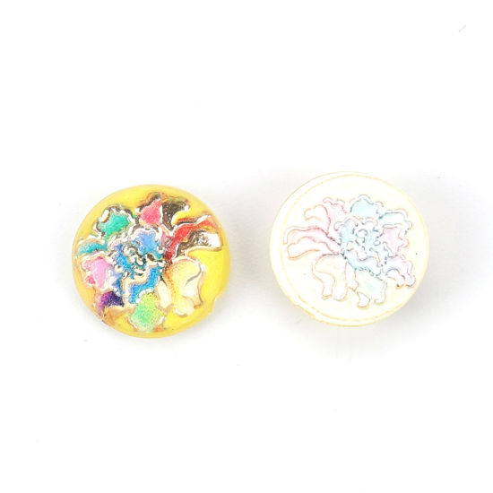 Picture of Acrylic Dome Seals Cabochon Round Yellow Flower Pattern 10mm( 3/8") Dia, 200 PCs