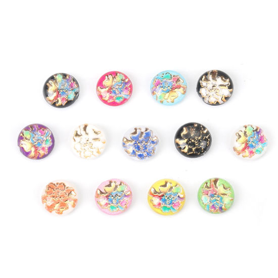 Picture of Acrylic Dome Seals Cabochon Round Yellow Flower Pattern 10mm( 3/8") Dia, 200 PCs